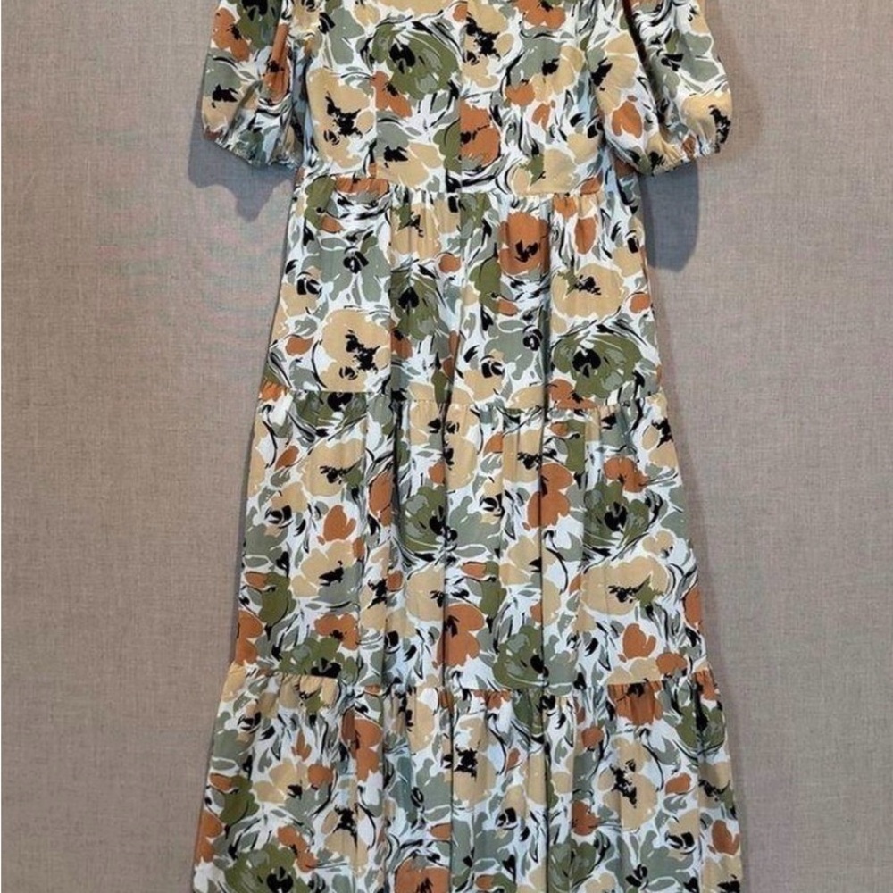 ASTR Floral Puff Sleeve Midi Dress | Pockets | Square Neck | M - Picture 9 of 9